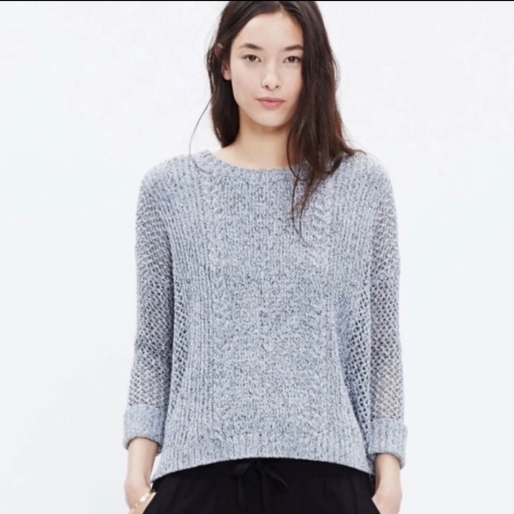 Madewell Grey Long Sleeve Marled Plaza Pullover - Picture 2 of 9